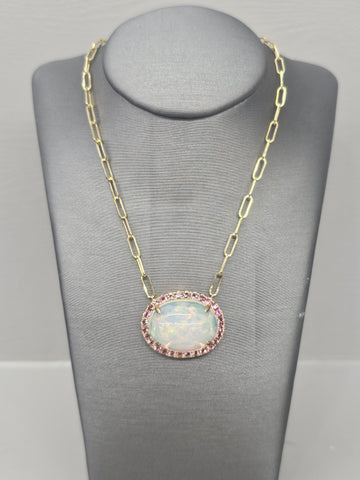 14KY Opal and Pink Tourmaline Necklace